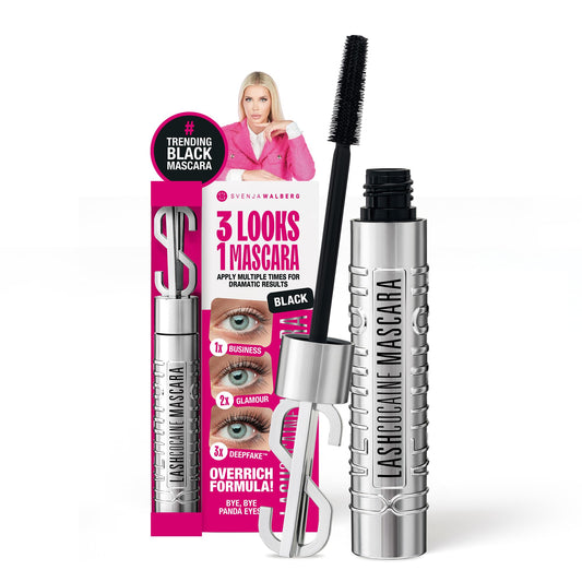 LASHCOCAINE OVERRICH MASCARA – NEW 3LOOKS Technology – Wimperntusche unterstützt natürliches Wimpernwachtum - TRENDING BLACK Mascara by Svenja Walberg - WISCHFEST - VEGAN - MADE IN GERMANY