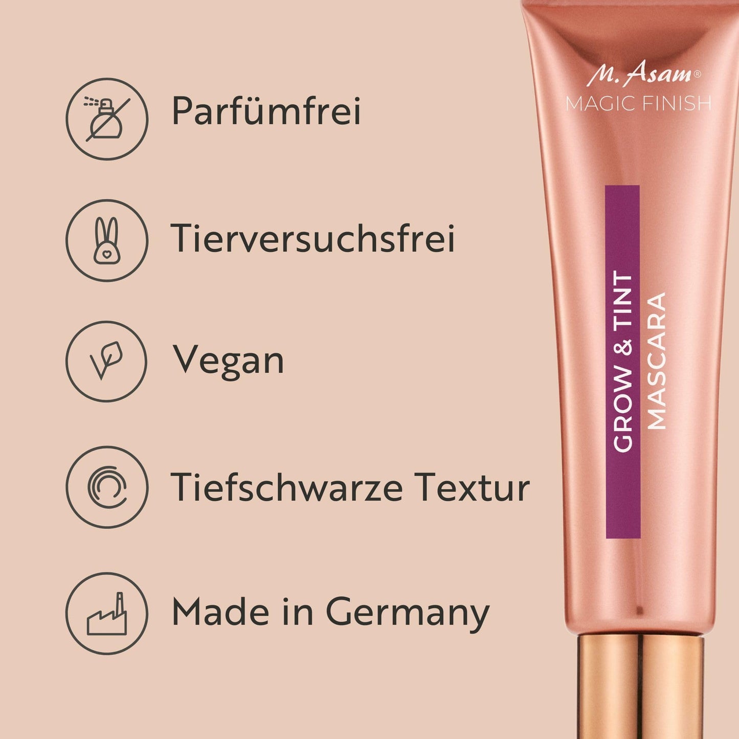 M. Asam Mascara Grow & Tint Deep Black MAGIC FINISH (12ml) – Mascara mit Wachstumsserum & Tönungseffekt, Wimpernpflege für mehr Länge & Volumen, Für definierte & natürlich dunklere Wimpern, Vegan