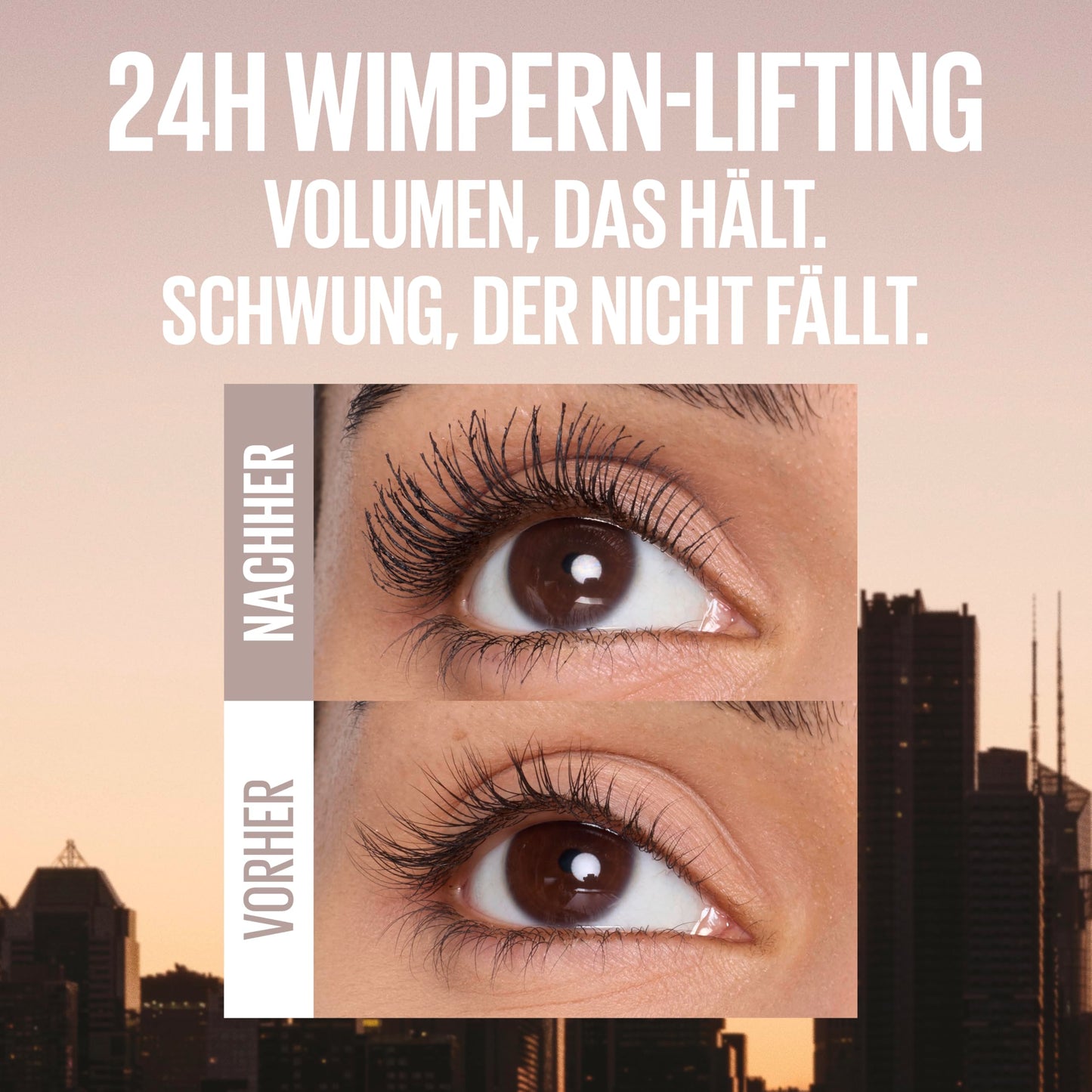 Maybelline New York Lash Sensational Body Mascara, Wimperntusche, Volumenmascara für 24H Wimpern-Lifting und 12x Volumen, mit Sanduhr-Kurven Bürste und Tonerde ohne Verklumpen, Schwarz, 9,5 ml