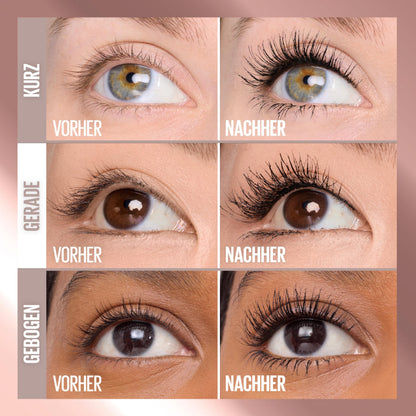Maybelline New York Lash Sensational Body Mascara, Wimperntusche, Volumenmascara für 24H Wimpern-Lifting und 12x Volumen, mit Sanduhr-Kurven Bürste und Tonerde ohne Verklumpen, Schwarz, 9,5 ml