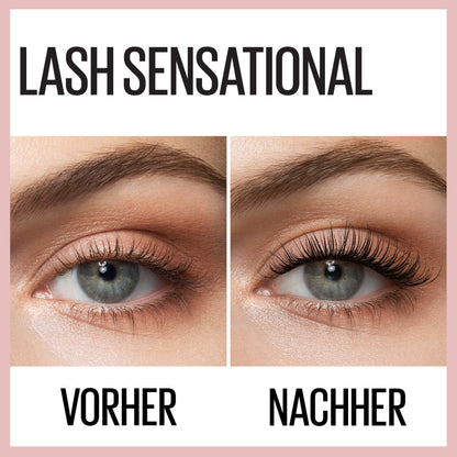 Maybelline New York Lash Sensational Voller-Wimpern-Fächer Mascara für voluminöse Wimpern, 2-in-1 Wimpern-Entfalter-Bürste für den Fächer-Effekt, Farbe: Very Black, 9,5ml